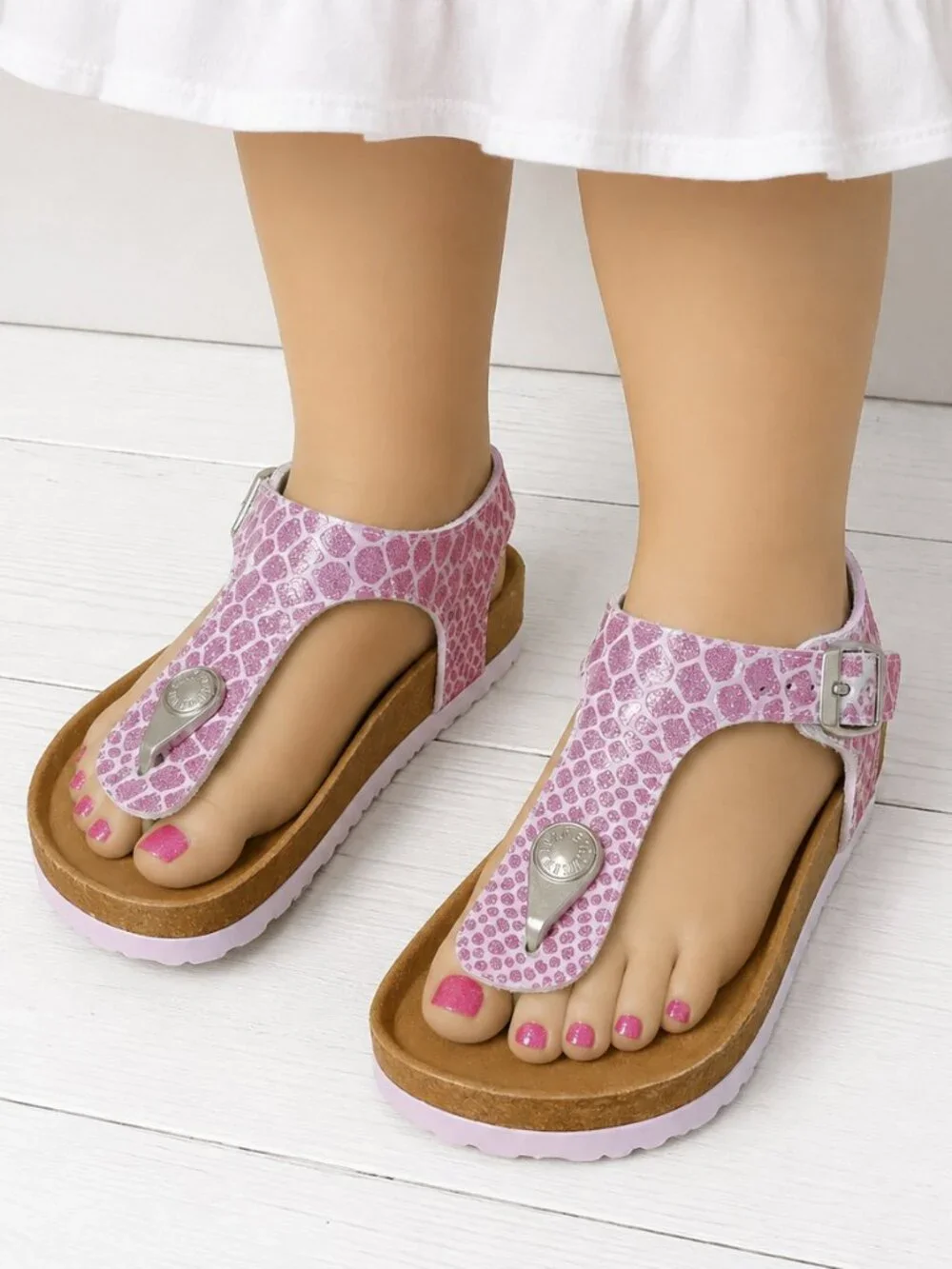 NWT Birkenstock Rio Kids Shiny Snake Pink Sandals EU 32 + Box